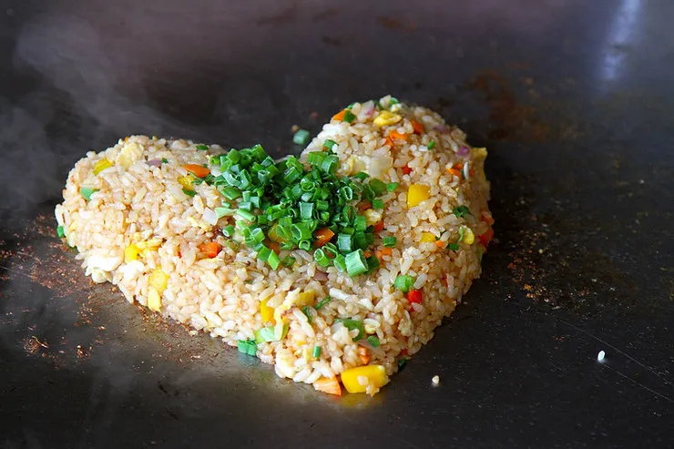 Hibachi fried rice on a blackstone griddle